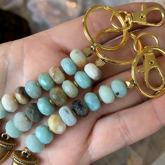 💕HP💕Amazonite beaded tusk handmade keychain - Picture 9 of 11
